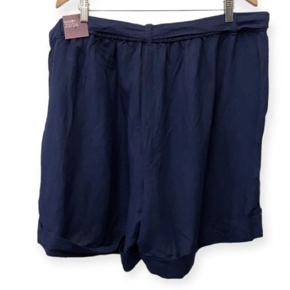 Lane Bryant NWT 22/24 Linen Blend Shorts Womens Belted Cuffed Navy Blue New